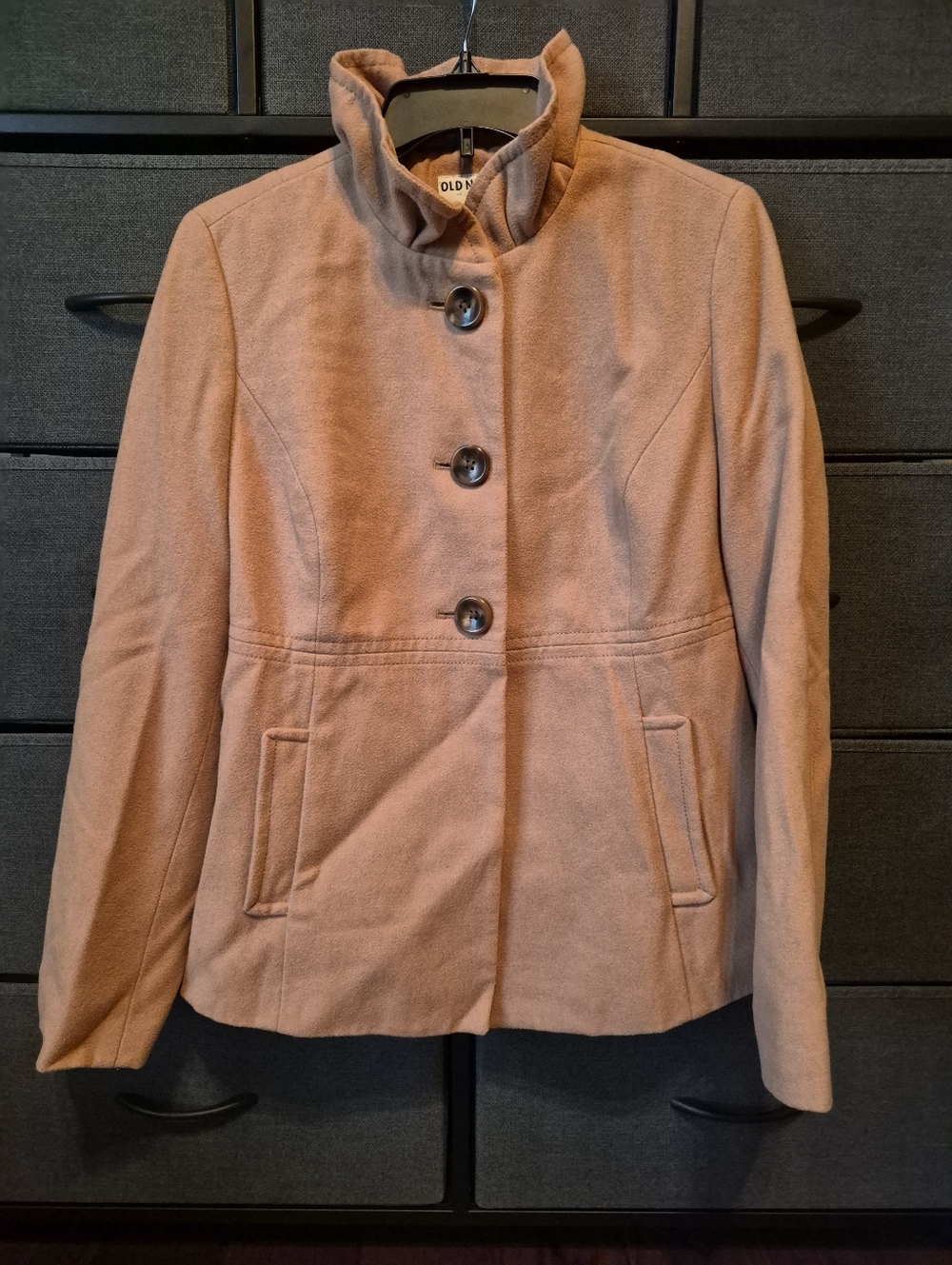 Wool Pea Coat, Old Navy Size M, Camel Color, Ruffled Collar
